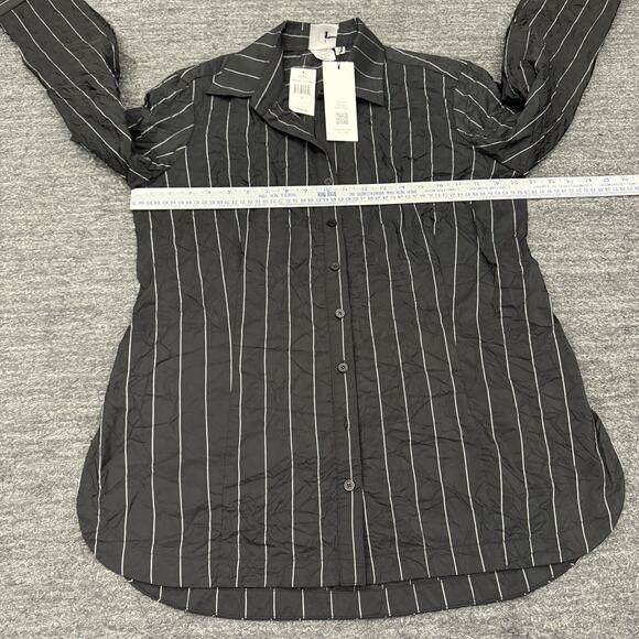Finley Shirt Women Large Black Stripe Crinkle Adjustable Sleeve Lagenlook USA - Picture 5 of 12